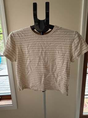 American Eagle Striped Smocked Crew Neck T-Shirt Size S